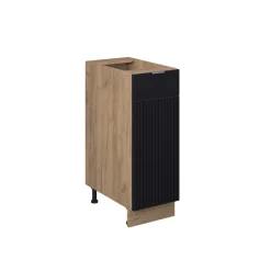 Vicco Apothekerunterschrank Fame-Line Eiche Schwarz gestreift 30 cm mit Arbeitsplatte Marmor-Weiß