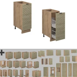 Vicco Apothekerunterschrank Fame-Line Eiche gefräst 30 cm mit Arbeitsplatte Eiche