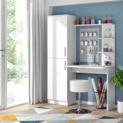 Vicco Arbeitstisch Schreibtisch Schminktisch Tessa weiß Basteltisch mit Schrank