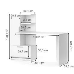 Vicco Arbeitstisch Schreibtisch Bürotisch Tomy Weiß 150x120 modern Computertisch PC-Tisch Arbeitszimmer Homeoffice Büromöbel Computermöbel Schrankschublade Schranktür Regalanbau