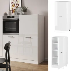 Vicco Backofenumbauschrank Küchenschrank Küchenzeile R-Line 60 cm Weiß große Tür Hochglanz
