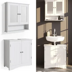 Vicco 2er Badmöbel Set Bianco Spiegelschrank Waschtischunterschrank Badschrank Badezimmermöbel Set im Landhausstil