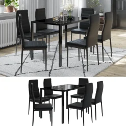 Vicco "Grand Metall", moderne Essgruppe mit Esszimmertisch und 6 Essstühle, Schwarz