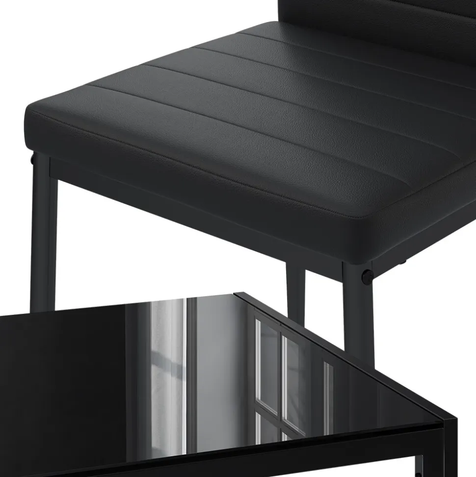 Vicco "Grand Metall", moderne Essgruppe mit Esszimmertisch und 6 Essstühle, Schwarz