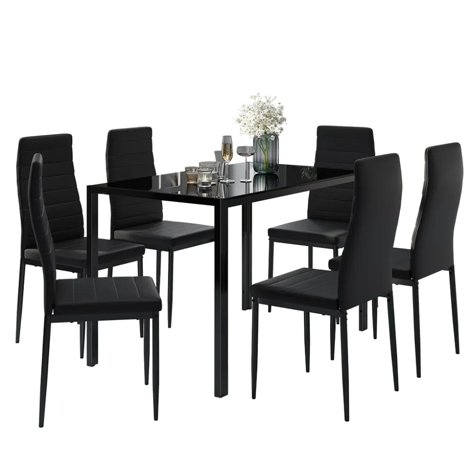 Vicco "Grand Metall", moderne Essgruppe mit Esszimmertisch und 6 Essstühle, Schwarz