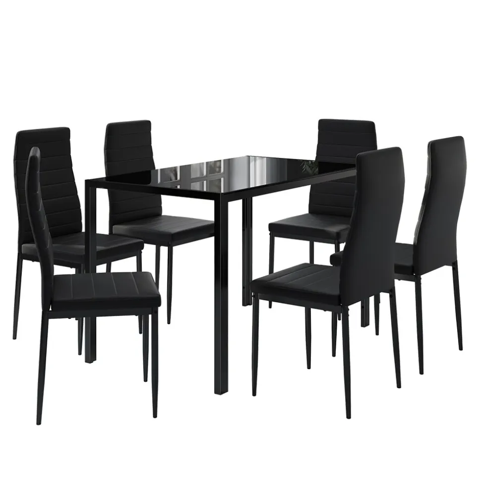Vicco "Grand Metall", moderne Essgruppe mit Esszimmertisch und 6 Essstühle, Schwarz