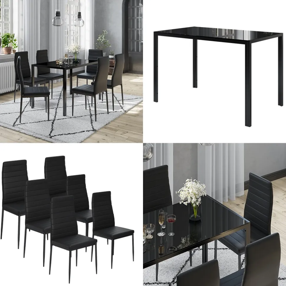 Vicco "Grand Metall", moderne Essgruppe mit Esszimmertisch und 6 Essstühle, Schwarz
