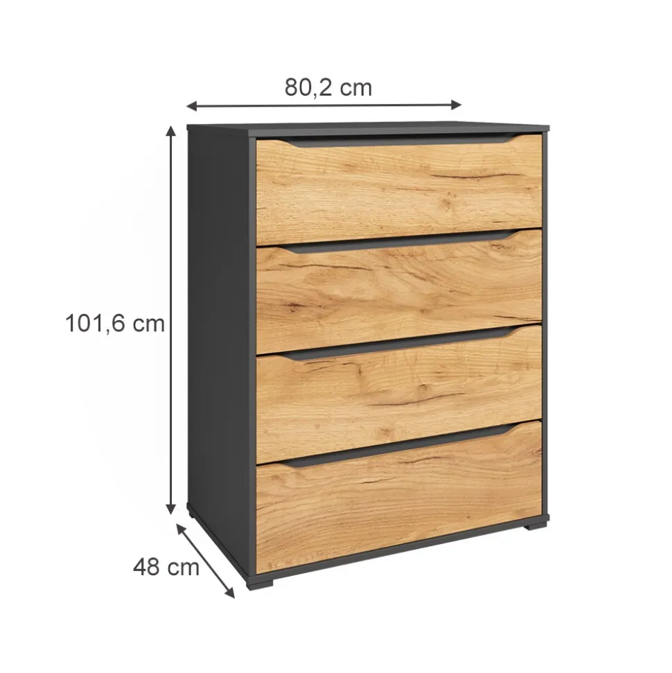 Vicco Kommode Ruben 80 x 102 cm Anthrazit Eiche Highboard