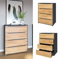 Vicco Kommode Ruben 80 x 102 cm Anthrazit Eiche Highboard