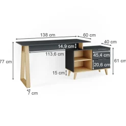 Vicco Schreibtisch Bürotisch Arbeitstisch Nautica Anthrazit XL Ablage Basteltisch