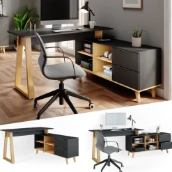 Vicco Schreibtisch Bürotisch Arbeitstisch Nautica Anthrazit XXL Ablage Basteltisch