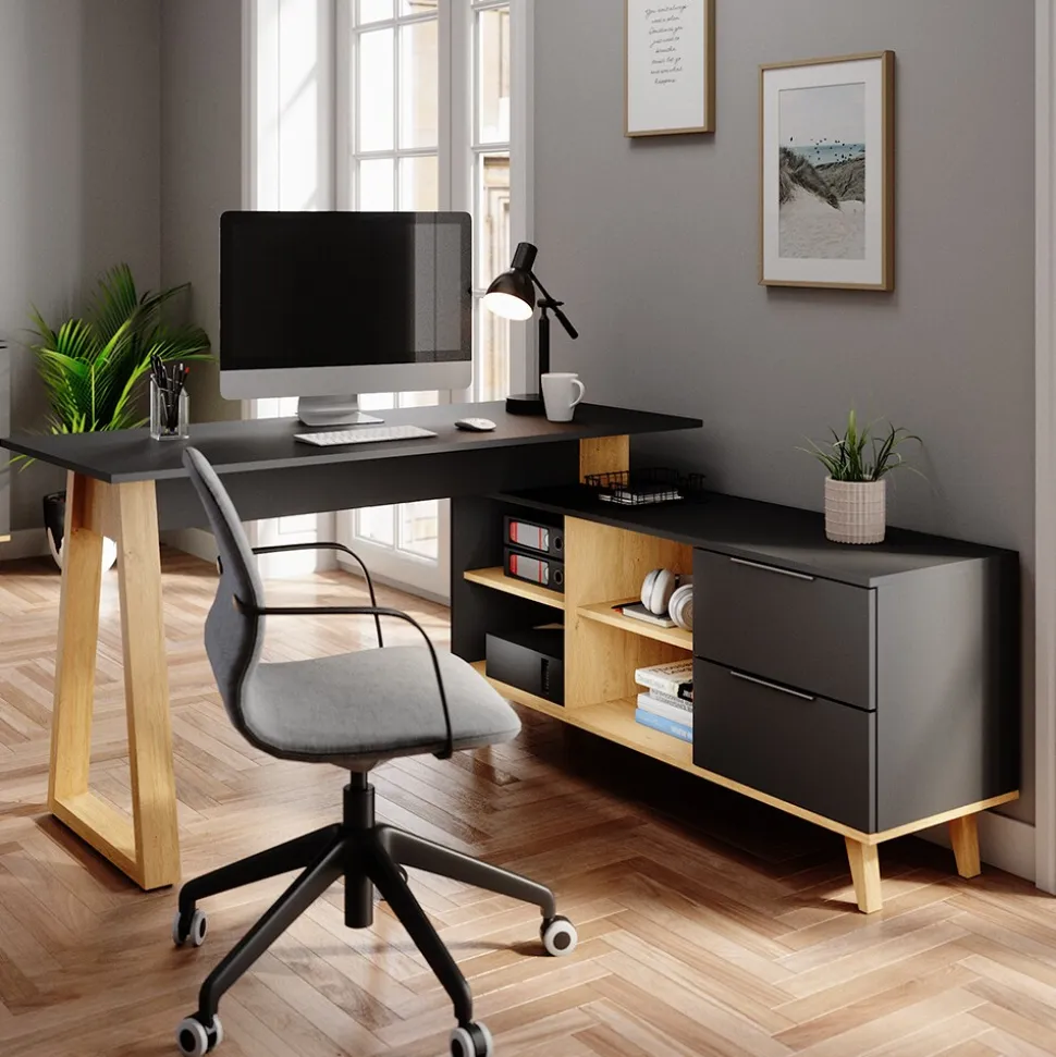 Vicco Schreibtisch Bürotisch Arbeitstisch Nautica Anthrazit XXL Ablage Basteltisch