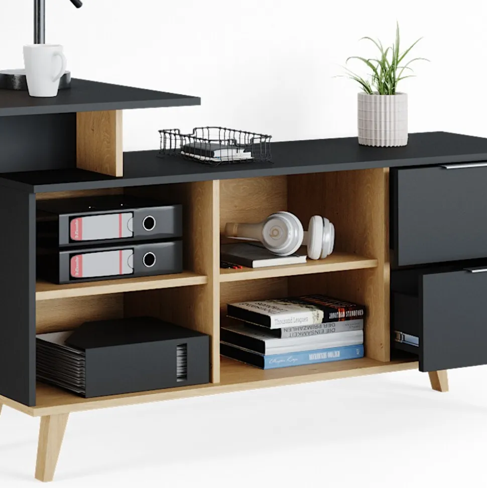 Vicco Schreibtisch Bürotisch Arbeitstisch Nautica Anthrazit XXL Ablage Basteltisch