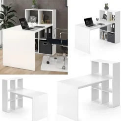 Vicco Schreibtisch Emir weiß Computertisch mit Ablage Regal Raumteiler Bürotisch