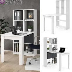 Vicco Schreibtisch Gael weiß Computertisch mit Ablage Regal Raumteiler Bürotisch