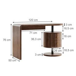 Vicco Schreibtisch Lara Eiche rustikal 120 x 50 cm mit 2 Schubladen