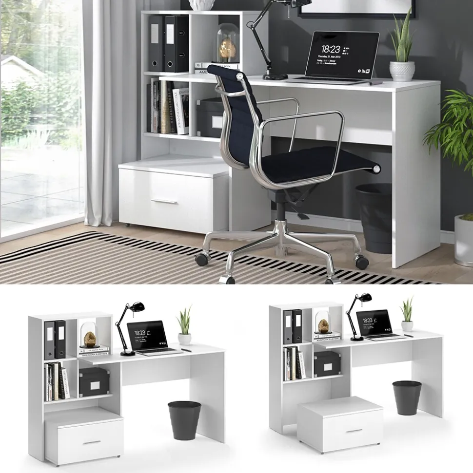 VICCO Schreibtisch LORIS Weiß Computer Bürotisch PC Regal Schublade Arbeitstisch