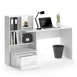 VICCO Schreibtisch LORIS Weiß Computer Bürotisch PC Regal Schublade Arbeitstisch