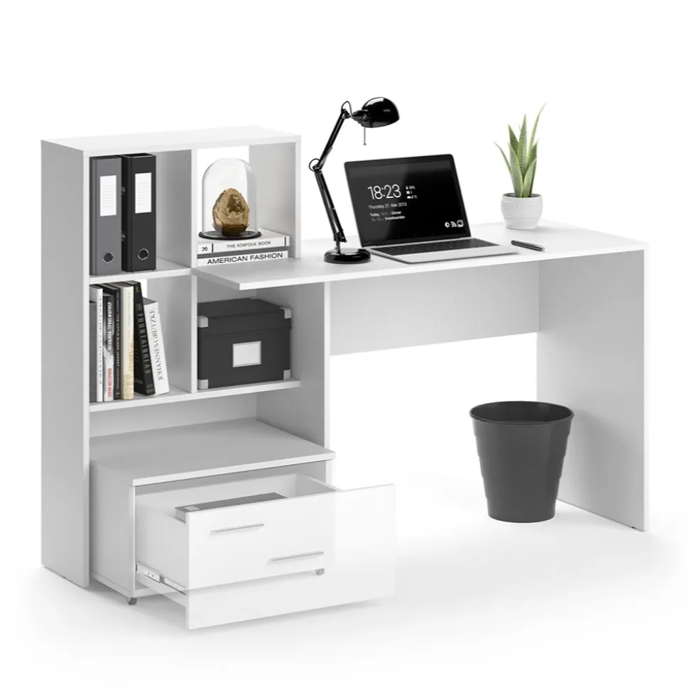 VICCO Schreibtisch LORIS Weiß Computer Bürotisch PC Regal Schublade Arbeitstisch