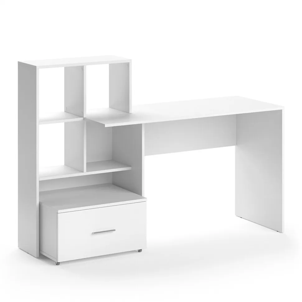 VICCO Schreibtisch LORIS Weiß Computer Bürotisch PC Regal Schublade Arbeitstisch