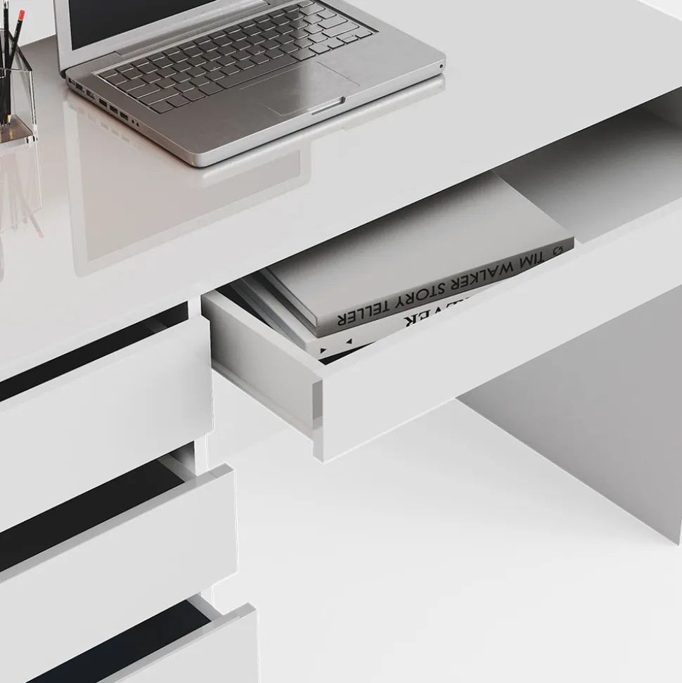 Vicco Schreibtisch Sherry weiß hochglanz Bürotisch Computertisch 5 Schubladen
