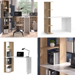 Vicco Schreibtisch Tower Weiß Sonoma 122 x 55 cm mit 4 Fächern