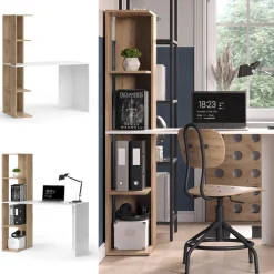 Vicco Schreibtisch Tower Weiß Sonoma 122 x 55 cm mit 4 Fächern