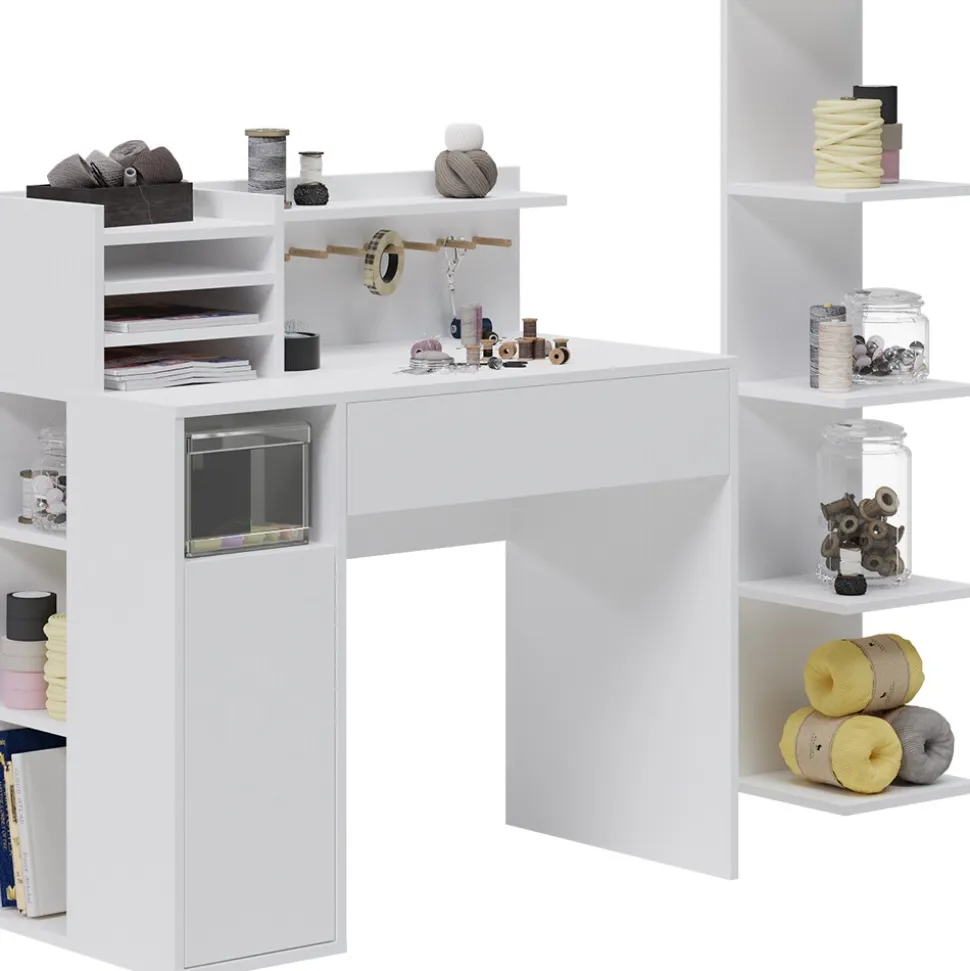Vicco Schreibtisch, Weiß, 2 Teile, mit Bücherregal