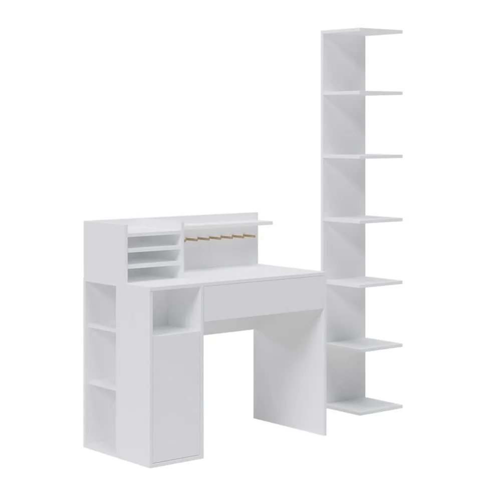 Vicco Schreibtisch, Weiß, 2 Teile, mit Bücherregal