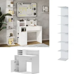 Vicco Schreibtisch, Weiß, 2 Teile, mit Bücherregal