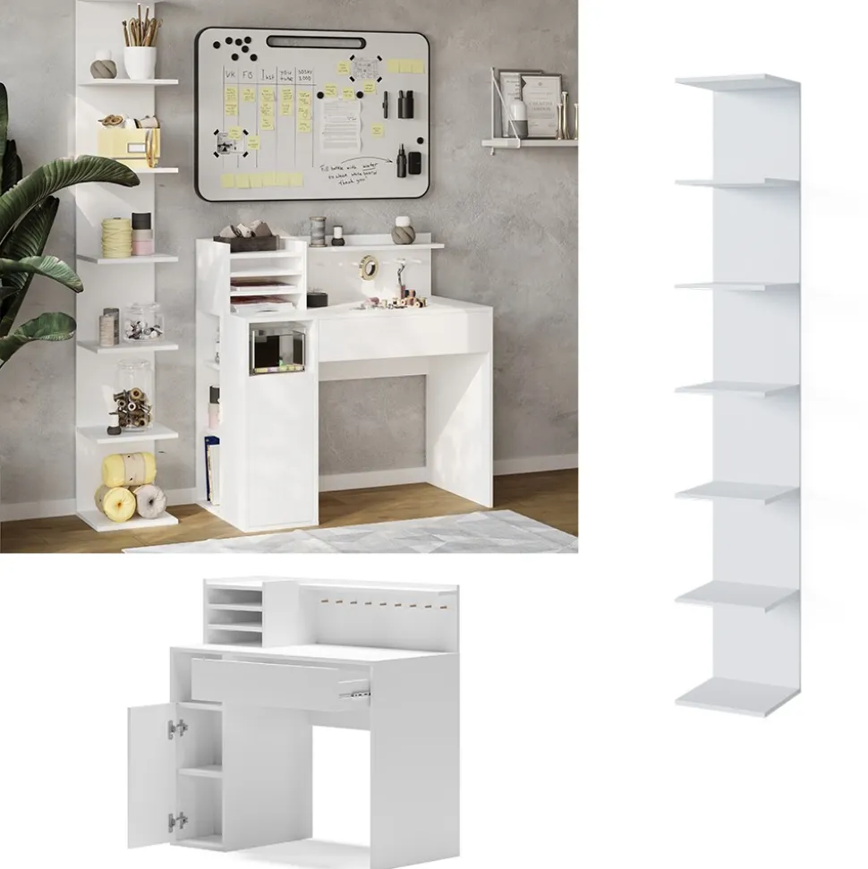 Vicco Schreibtisch, Weiß, 2 Teile, mit Bücherregal