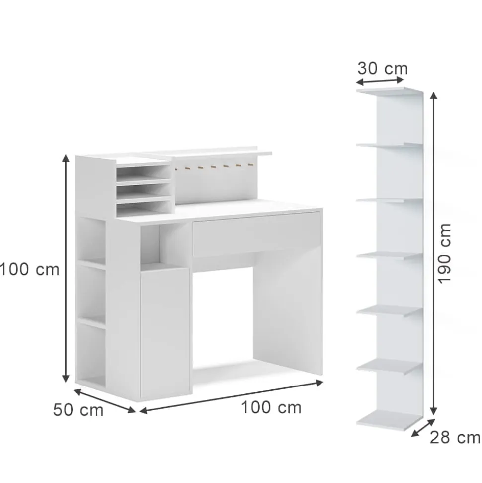 Vicco Schreibtisch, Weiß, 2 Teile, mit Bücherregal