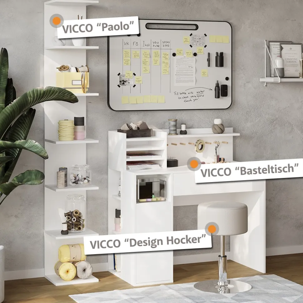 Vicco Schreibtisch, Weiß, 2 Teile, mit Bücherregal