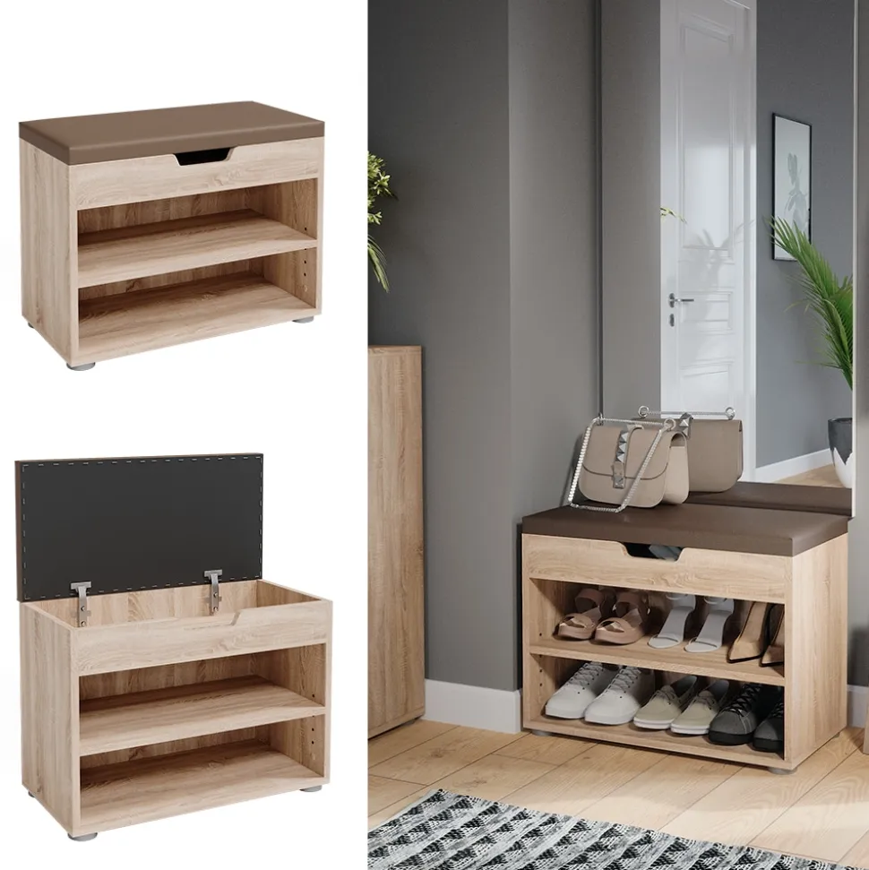 VICCO Schuhbank Schuhschrank Schuhablage Sitzbank Klappdeckel 6 Paar Sonoma