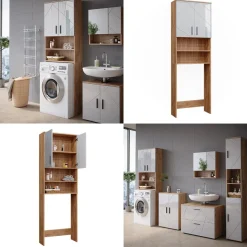 Vicco Waschmaschinenschrank Irma Eiche Weiß Hochglanz 64 x 191 cm Badezimmer