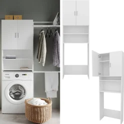 Vicco Waschmaschinenschrank Martha Weiß, 64 x 190 cm, Badregal, Hochschrank