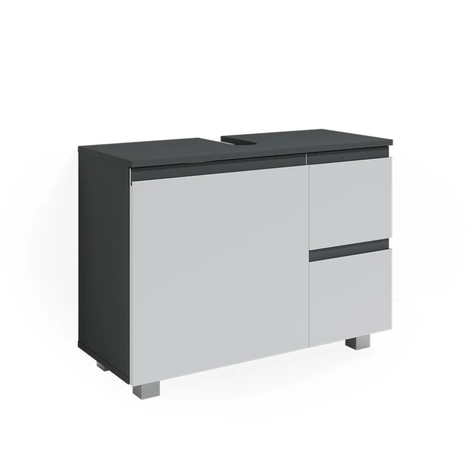 Vicco Waschtischunterschrank Waschbeckenunterschrank Badschrank J-shape Anthrazit Weiß modern 80x61cm Badezimmer Schrank Badmöbel Schranktür Schrankschublade Aufbewahrung