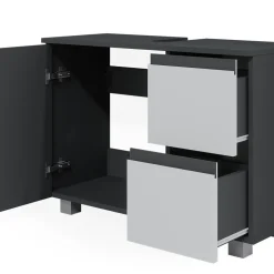 Vicco Waschtischunterschrank Waschbeckenunterschrank Badschrank J-shape Anthrazit Weiß modern 80x61cm Badezimmer Schrank Badmöbel Schranktür Schrankschublade Aufbewahrung