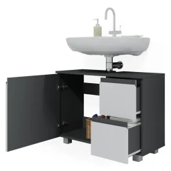 Vicco Waschtischunterschrank Waschbeckenunterschrank Badschrank J-shape Anthrazit Weiß modern 80x61cm Badezimmer Schrank Badmöbel Schranktür Schrankschublade Aufbewahrung
