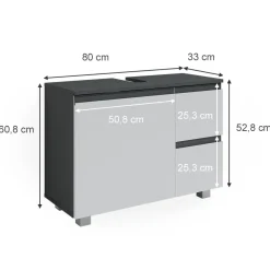 Vicco Waschtischunterschrank Waschbeckenunterschrank Badschrank J-shape Anthrazit Weiß modern 80x61cm Badezimmer Schrank Badmöbel Schranktür Schrankschublade Aufbewahrung