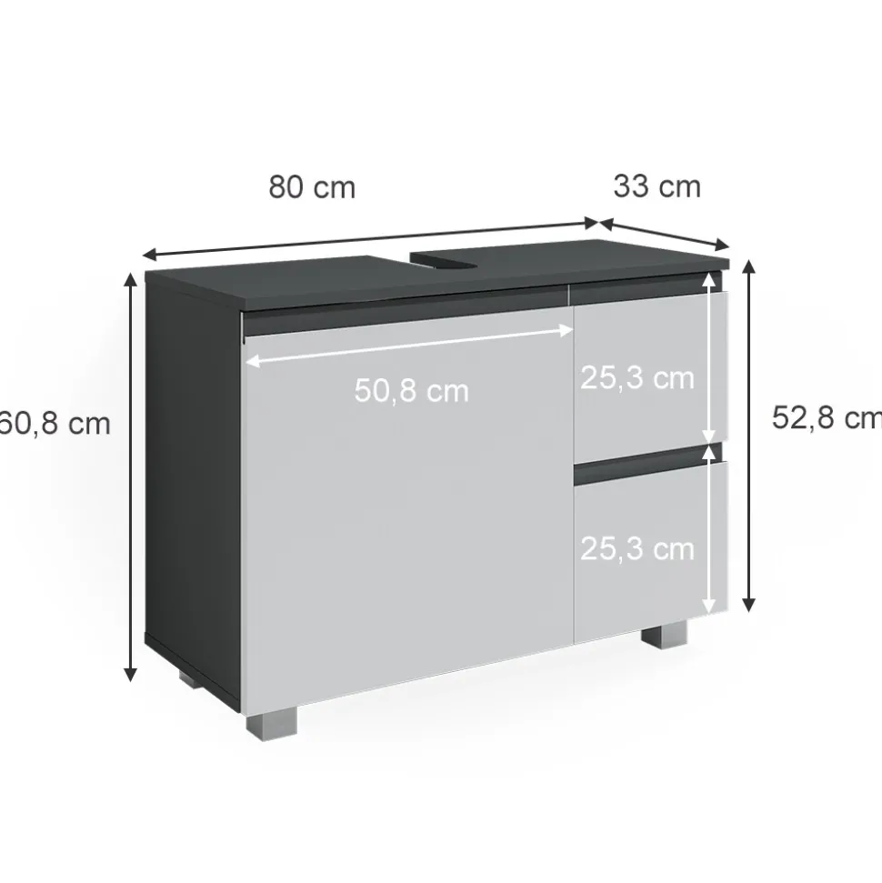 Vicco Waschtischunterschrank Waschbeckenunterschrank Badschrank J-shape Anthrazit Weiß modern 80x61cm Badezimmer Schrank Badmöbel Schranktür Schrankschublade Aufbewahrung