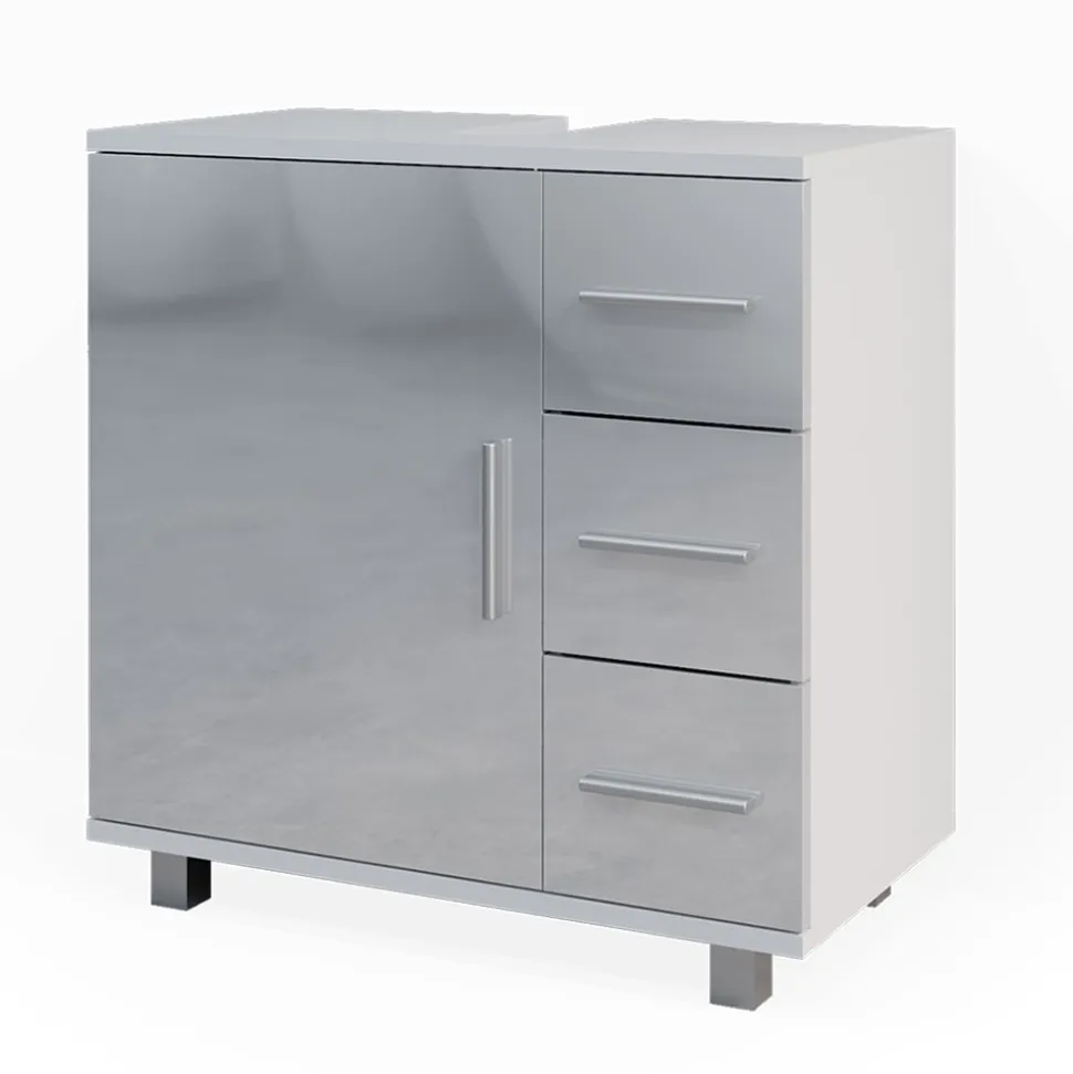Vicco Waschtischunterschrank Waschbeckenunterschrank Badschrank Elias Weiß Hochglanz modern 60x61cm Badezimmer Schrank Badmöbel Schranktür Schrankschublade Aufbewahrung