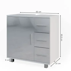Vicco Waschtischunterschrank Waschbeckenunterschrank Badschrank Elias Weiß Hochglanz modern 60x61cm Badezimmer Schrank Badmöbel Schranktür Schrankschublade Aufbewahrung