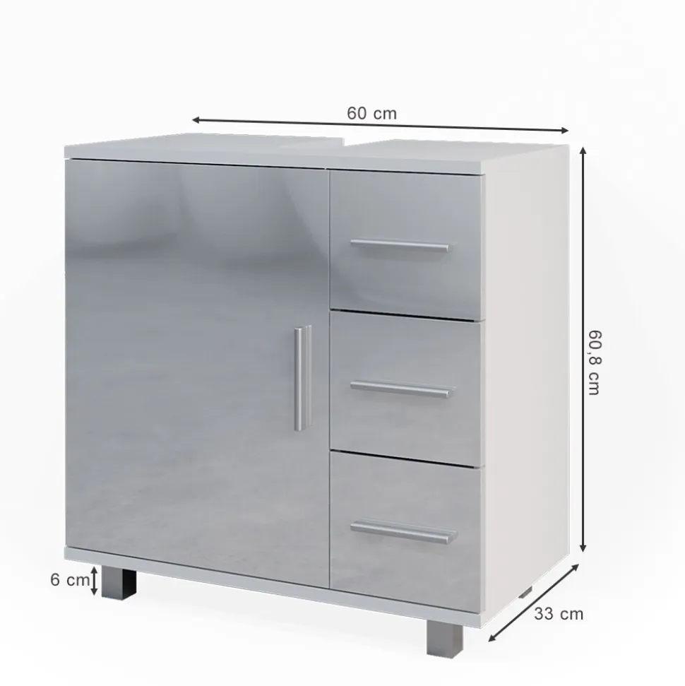 Vicco Waschtischunterschrank Waschbeckenunterschrank Badschrank Elias Weiß Hochglanz modern 60x61cm Badezimmer Schrank Badmöbel Schranktür Schrankschublade Aufbewahrung