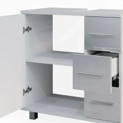 Vicco Waschtischunterschrank Waschbeckenunterschrank Badschrank Elias Weiß Hochglanz modern 60x61cm Badezimmer Schrank Badmöbel Schranktür Schrankschublade Aufbewahrung
