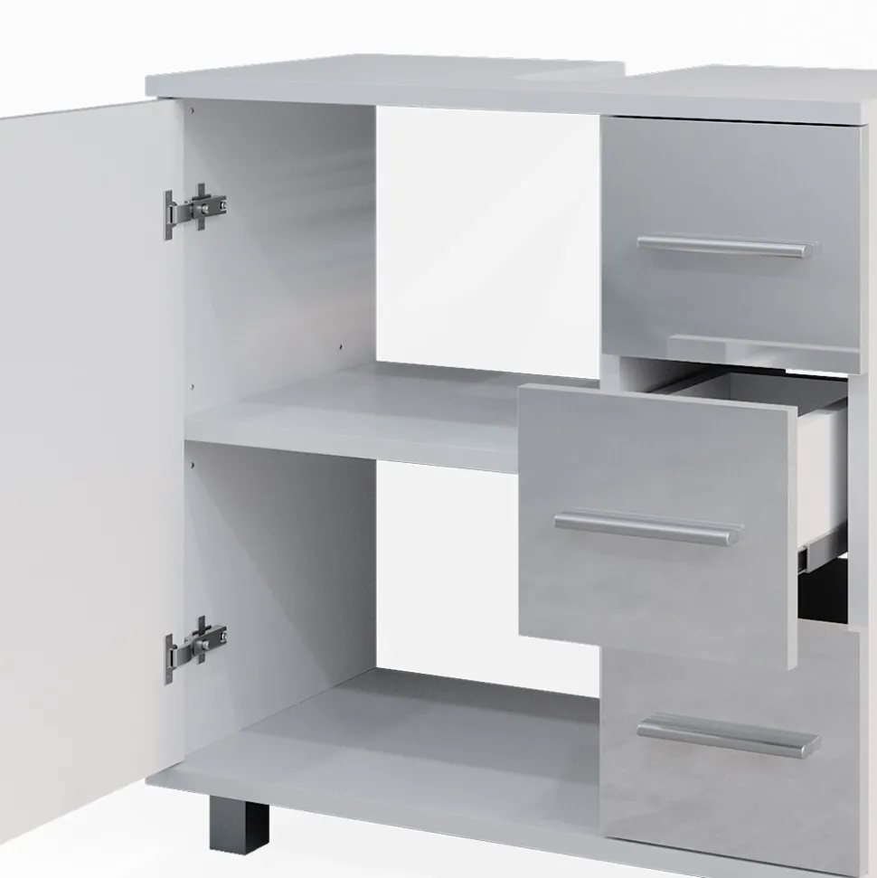 Vicco Waschtischunterschrank Waschbeckenunterschrank Badschrank Elias Weiß Hochglanz modern 60x61cm Badezimmer Schrank Badmöbel Schranktür Schrankschublade Aufbewahrung