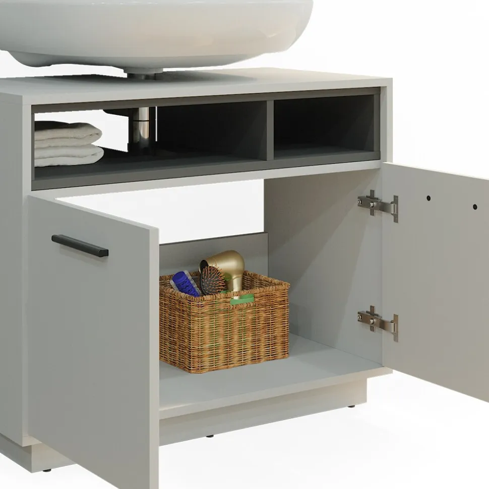Vicco Waschtischunterschrank Waschbeckenunterschrank Beatrice Grau Anthrazit modern 80x64 cm Badkommode Badschrank Badezimmer Schrank Badmöbel Schranktür Schrankfach
