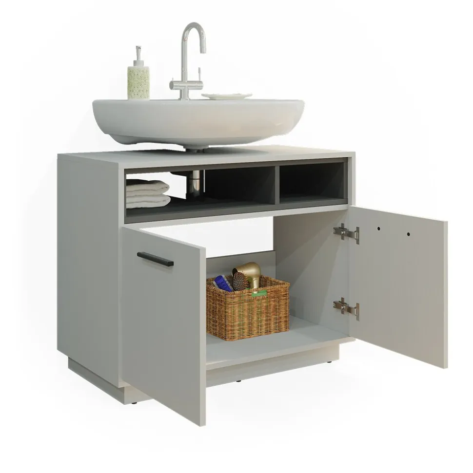 Vicco Waschtischunterschrank Waschbeckenunterschrank Beatrice Grau Anthrazit modern 80x64 cm Badkommode Badschrank Badezimmer Schrank Badmöbel Schranktür Schrankfach