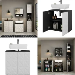 Vicco Waschtischunterschrank Waschbeckenunterschrank Edge Schwarz Weiß modern 60x57 cm Badezimmer Schrank Badschrank Badkommode Badmöbel 2 Türen