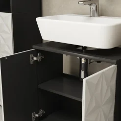 Vicco Waschtischunterschrank Waschbeckenunterschrank Edge Schwarz Weiß modern 60x57 cm Badezimmer Schrank Badschrank Badkommode Badmöbel 2 Türen
